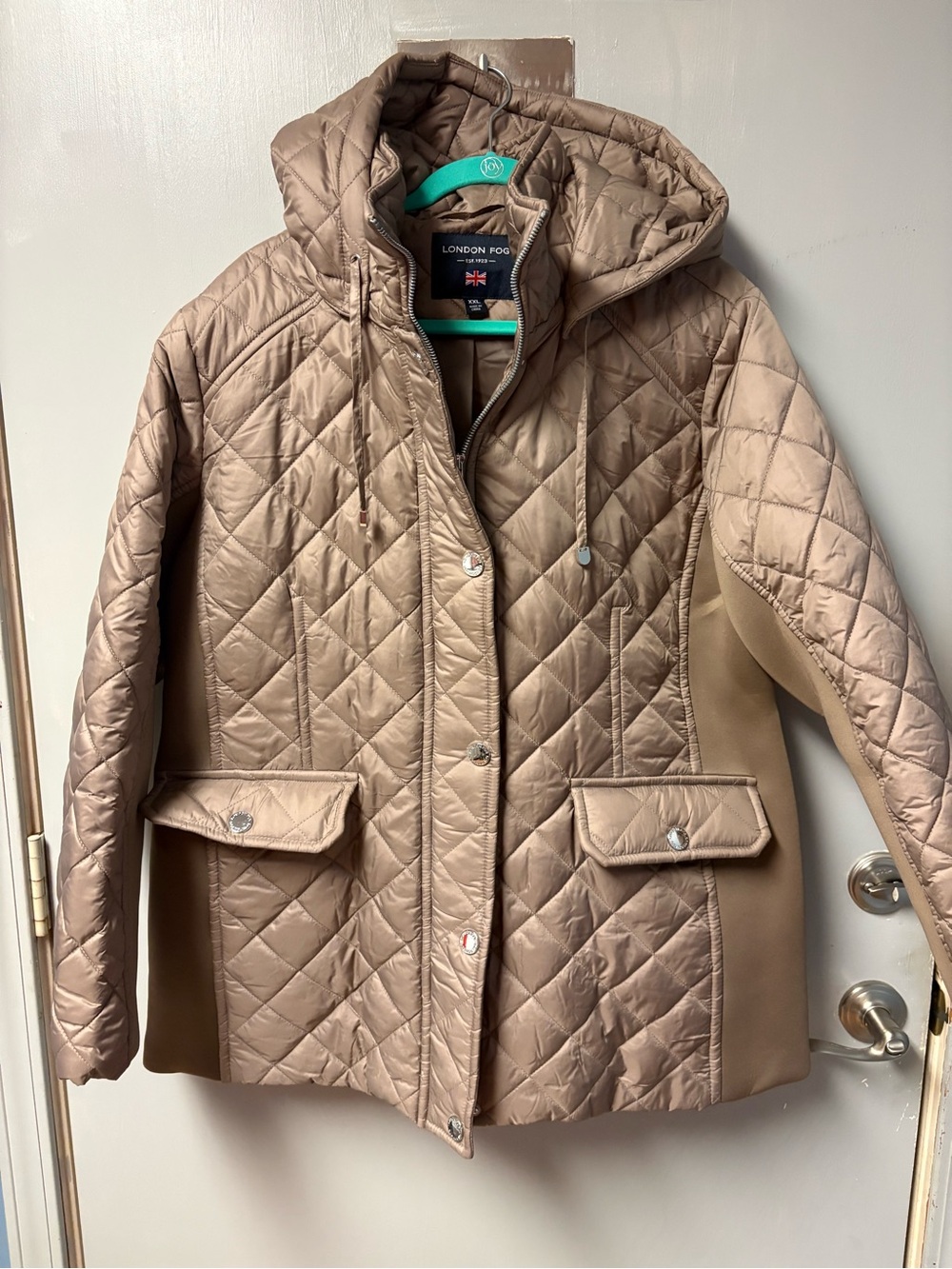 London Fog Women's Quilted Hooded Jacket - Taupe size XXL